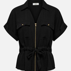JDYMILLE SS ZIP SHIRT WVN  BLACK – Image 1