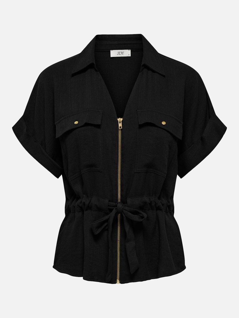 JDYMILLE SS ZIP SHIRT WVN BLACK