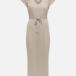 JDYROSE LIFE SS VNECK EMB DRESS CHATEAU GRAY – Image 1
