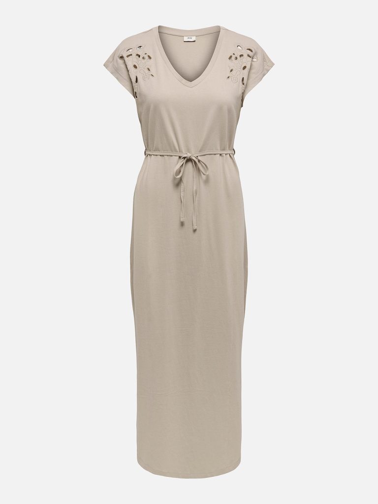 JDYROSE LIFE SS VNECK EMB DRESS CHATEAU GRAY
