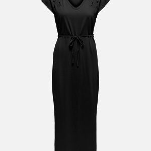 JDYROSE LIFE SS VNECK EMB DRESS BLACK – Image 1