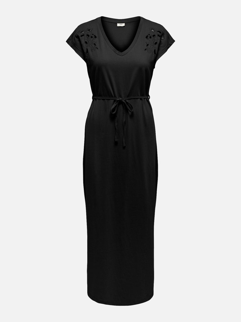 JDYROSE LIFE SS VNECK EMB DRESS BLACK