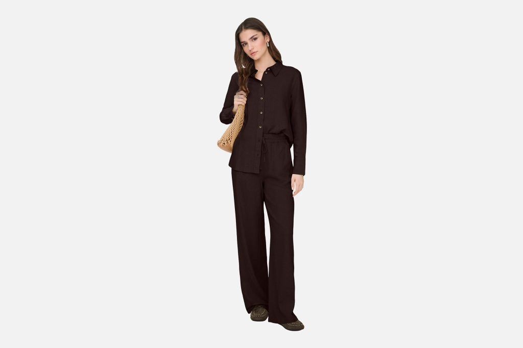 JDYSAY HW LINEN WIDE PANT CHOCOLATE