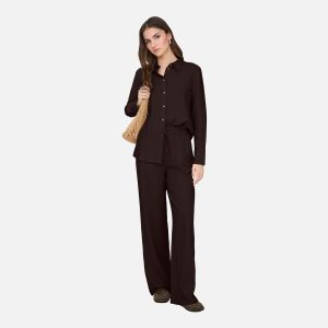 JDYSAY HW LINEN WIDE PANT CHOCOLATE - Image 3