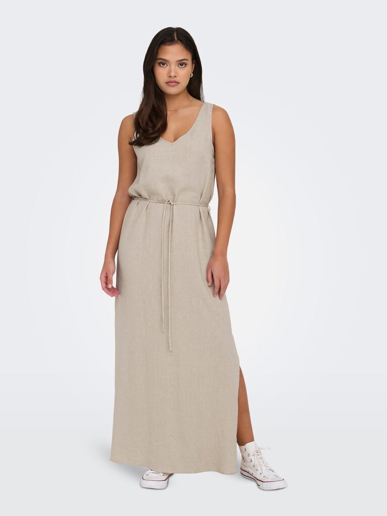 JDYSAY SL LINEN MAXI TIE DRESS OATMEAL