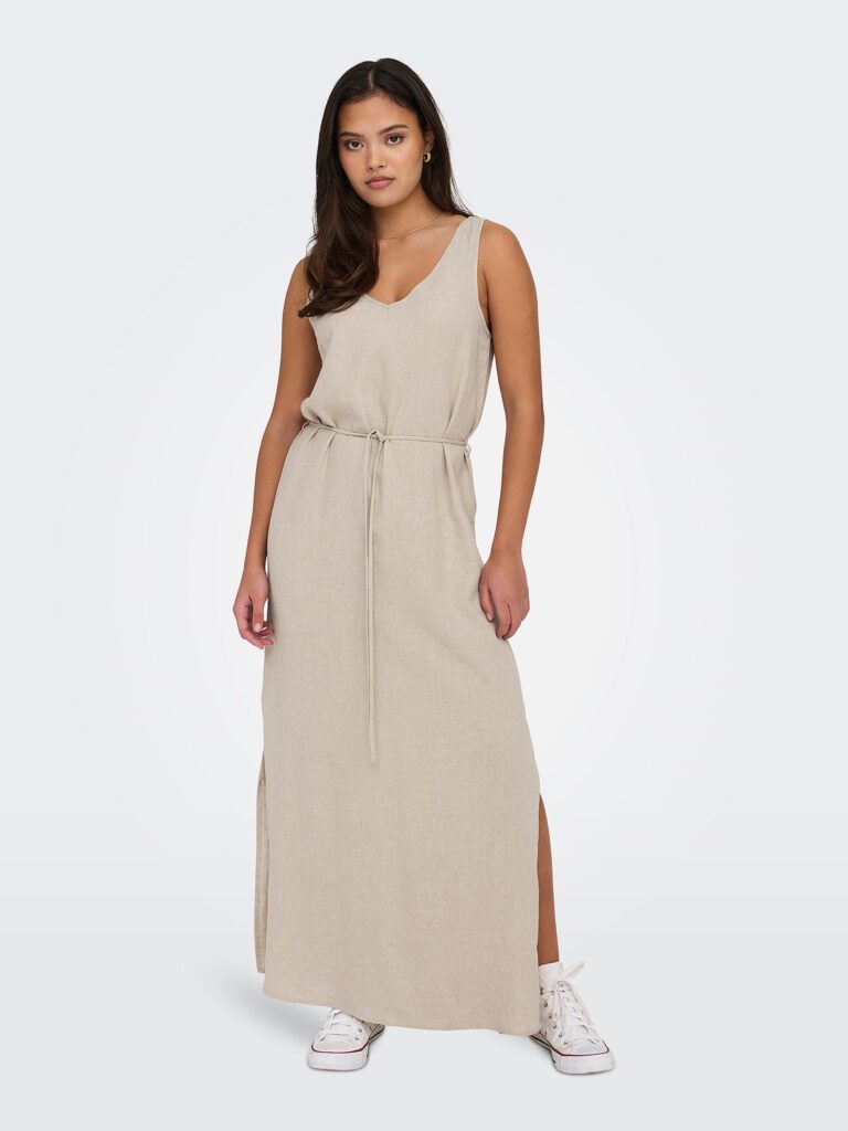JDYSAY SL LINEN MAXI TIE DRESS OATMEAL
