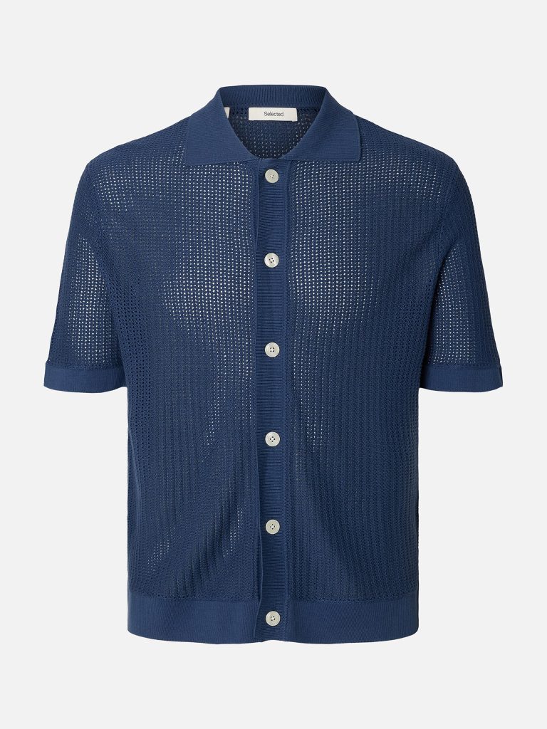 SLHSHANE SS OPEN STRUC POLO CARDIGAN SARGASSO