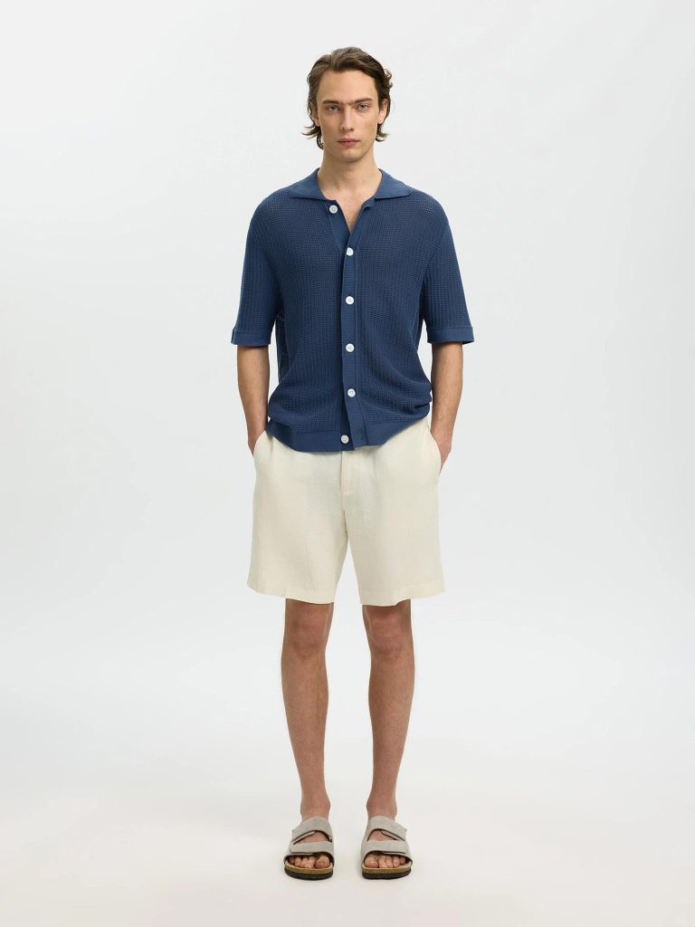 SLHSHANE SS OPEN STRUC POLO CARDIGAN SARGASSO