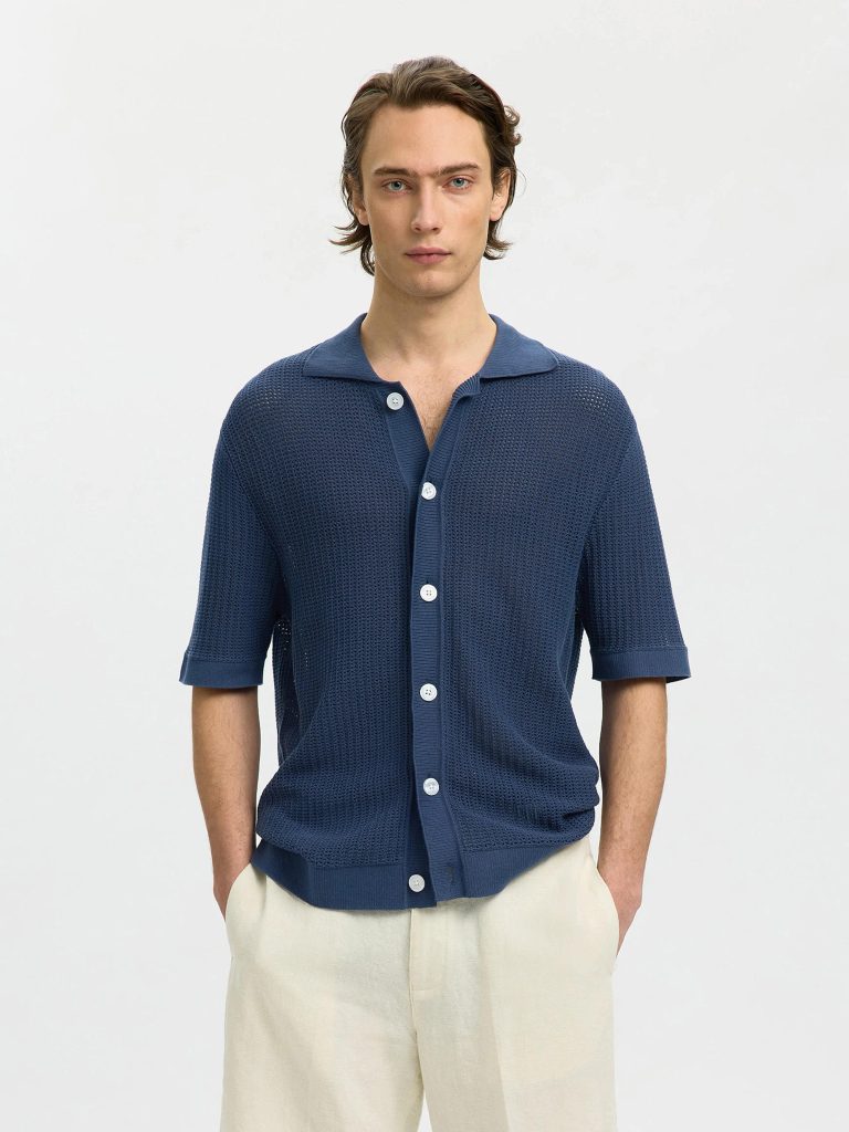SLHSHANE SS OPEN STRUC POLO CARDIGAN SARGASSO