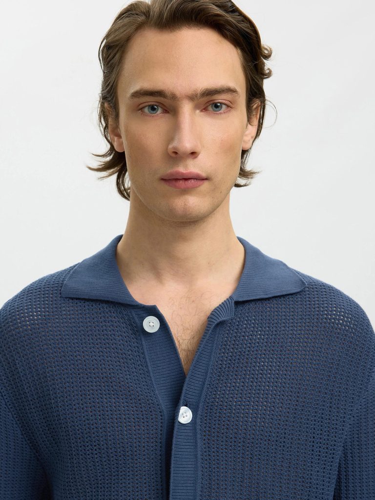 SLHSHANE SS OPEN STRUC POLO CARDIGAN SARGASSO