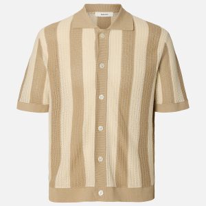 SLHSHANE SS OPEN STRUC POLO CARDIGAN BIRCH – Image 1