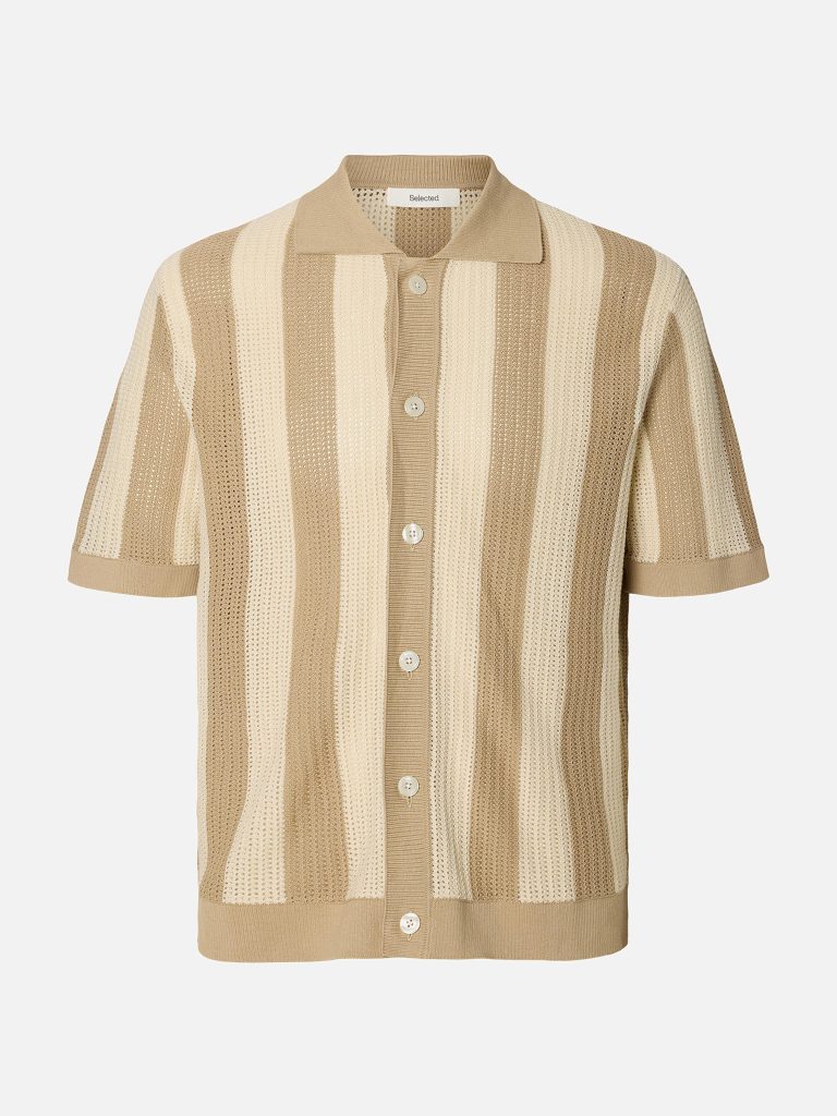 SLHSHANE SS OPEN STRUC POLO CARDIGAN BIRCH