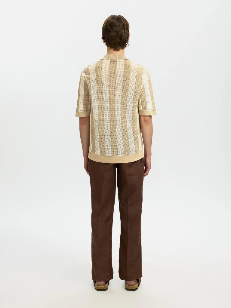 SLHSHANE SS OPEN STRUC POLO CARDIGAN BIRCH