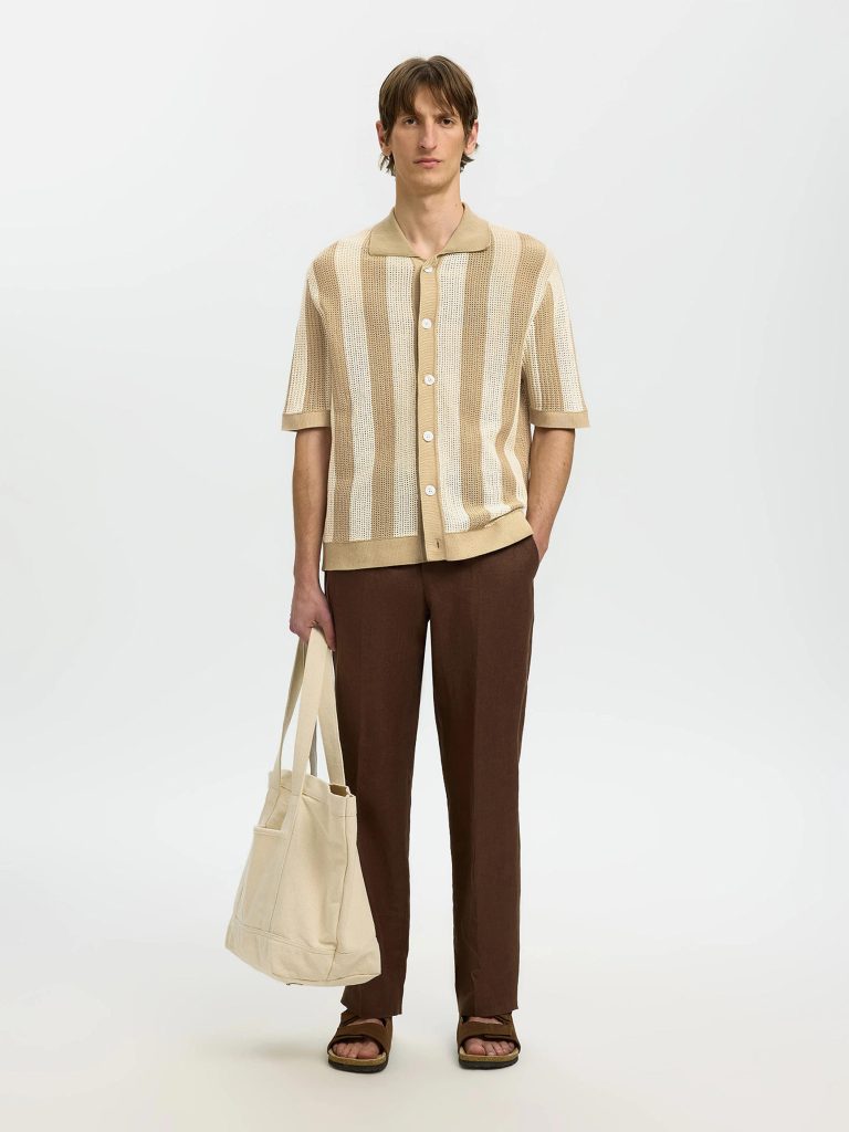 SLHSHANE SS OPEN STRUC POLO CARDIGAN BIRCH