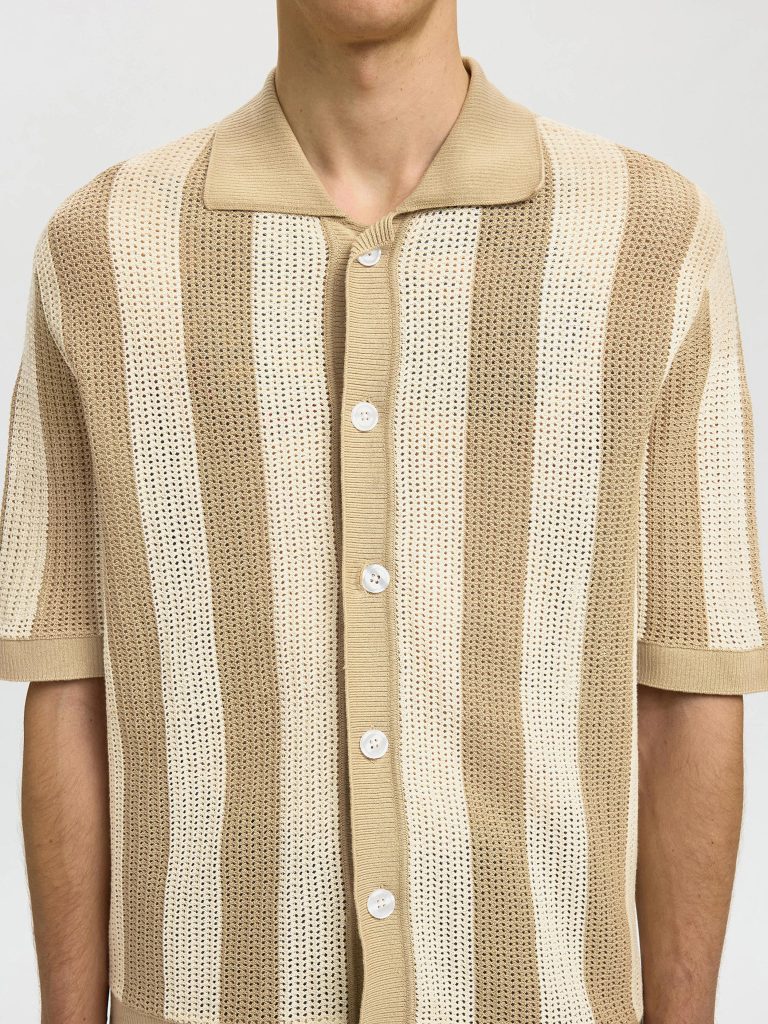 SLHSHANE SS OPEN STRUC POLO CARDIGAN BIRCH