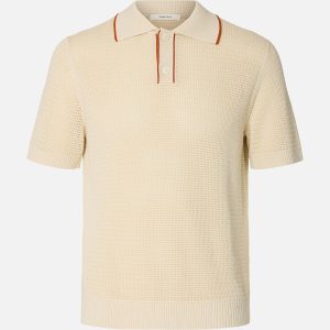 SLHJESSE SS KNIT OPEN STRUCTURE POLO BIRCH – Image 1