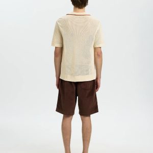 SLHJESSE SS KNIT OPEN STRUCTURE POLO BIRCH – Image 2