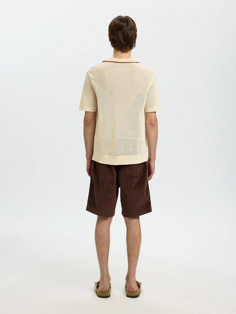 SLHJESSE SS KNIT OPEN STRUCTURE POLO BIRCH