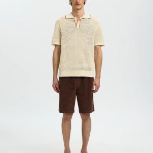 SLHJESSE SS KNIT OPEN STRUCTURE POLO BIRCH – Image 3