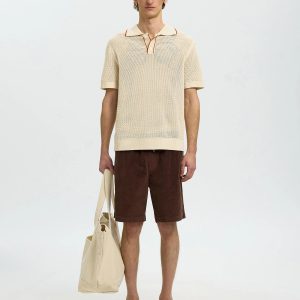 SLHJESSE SS KNIT OPEN STRUCTURE POLO BIRCH – Image 4