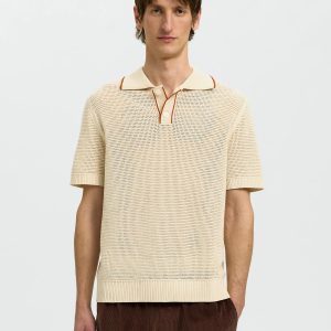 SLHJESSE SS KNIT OPEN STRUCTURE POLO BIRCH – Image 5
