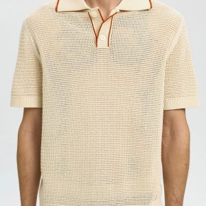 SLHJESSE SS KNIT OPEN STRUCTURE POLO BIRCH – Image 6