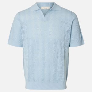 SLHARCO SS KNIT STRUCTURE OPEN POLO CASHMERE BLUE - Image 1