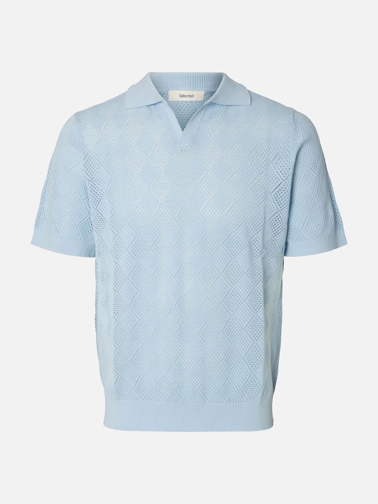 SLHARCO SS KNIT STRUCTURE OPEN POLO CASHMERE BLUE