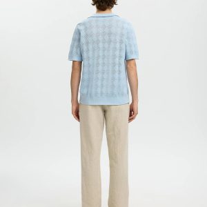 SLHARCO SS KNIT STRUCTURE OPEN POLO CASHMERE BLUE - Image 2