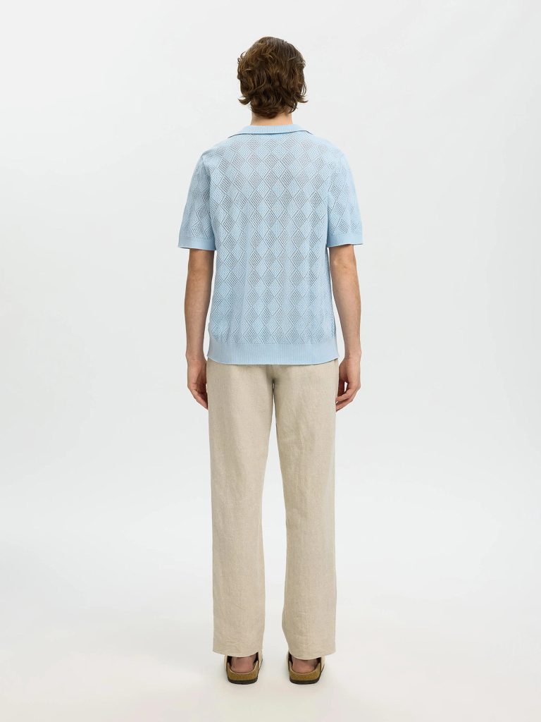 SLHARCO SS KNIT STRUCTURE OPEN POLO CASHMERE BLUE