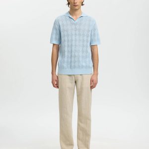 SLHARCO SS KNIT STRUCTURE OPEN POLO CASHMERE BLUE - Image 3