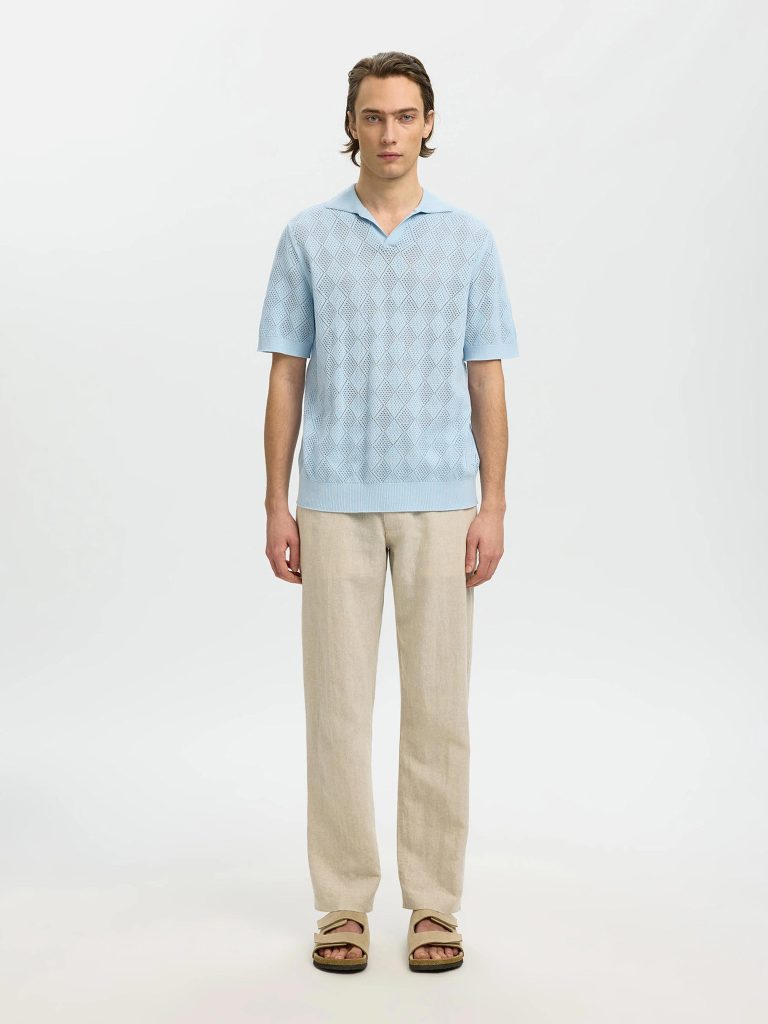 SLHARCO SS KNIT STRUCTURE OPEN POLO CASHMERE BLUE
