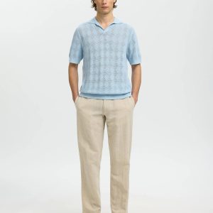 SLHARCO SS KNIT STRUCTURE OPEN POLO CASHMERE BLUE - Image 4
