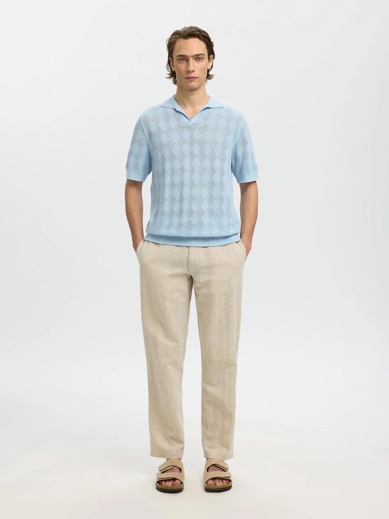 SLHARCO SS KNIT STRUCTURE OPEN POLO CASHMERE BLUE