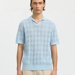 SLHARCO SS KNIT STRUCTURE OPEN POLO CASHMERE BLUE - Image 5