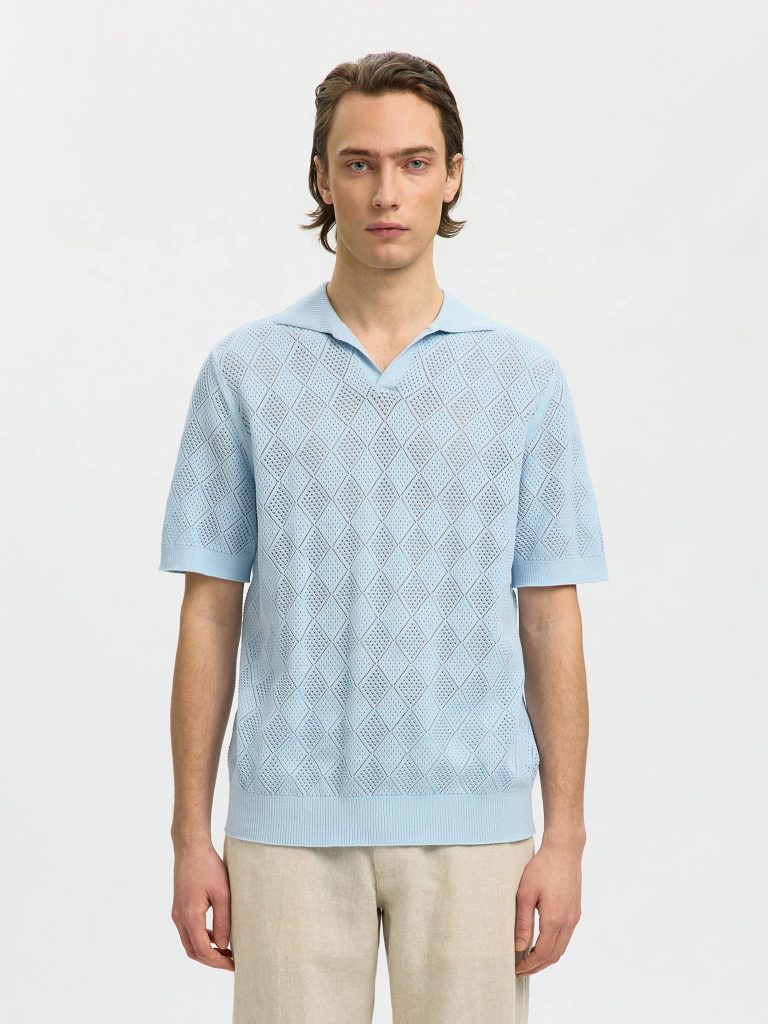 SLHARCO SS KNIT STRUCTURE OPEN POLO CASHMERE BLUE