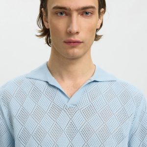 SLHARCO SS KNIT STRUCTURE OPEN POLO CASHMERE BLUE - Image 6