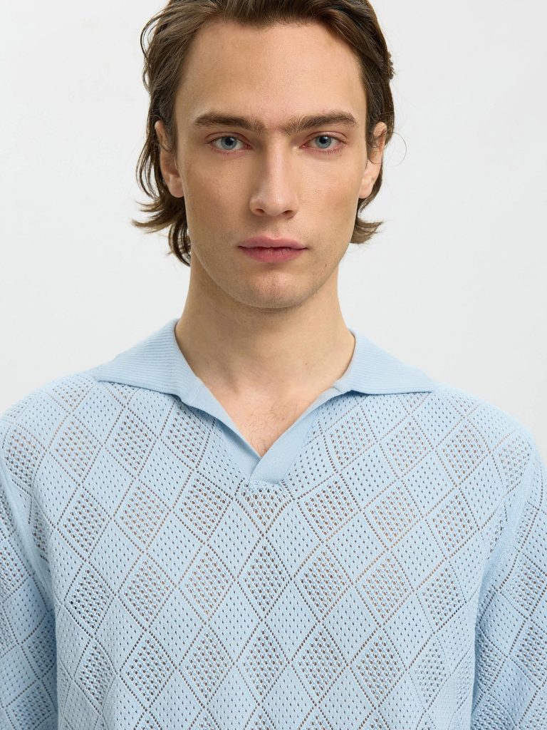 SLHARCO SS KNIT STRUCTURE OPEN POLO CASHMERE BLUE