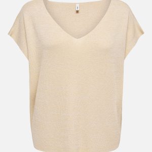 ONLSHINA SS GLITTER VNECK BIRCH GOLD – Image 1