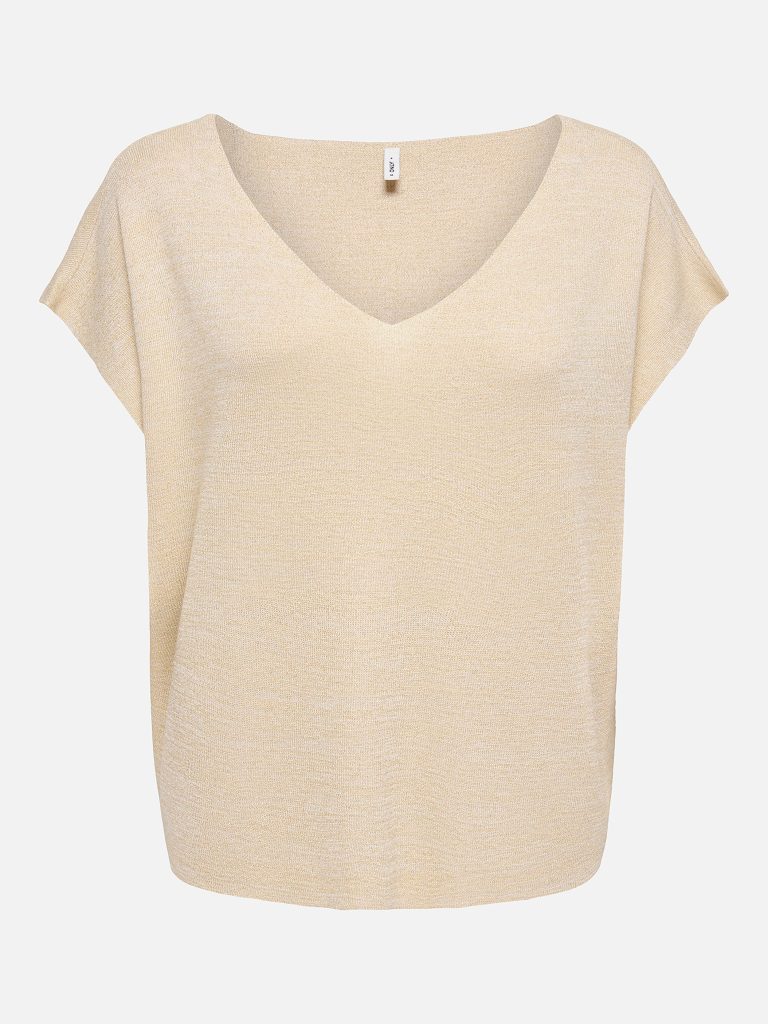 ONLSHINA SS GLITTER VNECK BIRCH GOLD