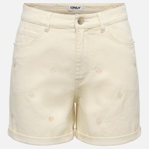 ONLVEGA HW EMBROIDERY DNM SHORTS ECRU - Image 1