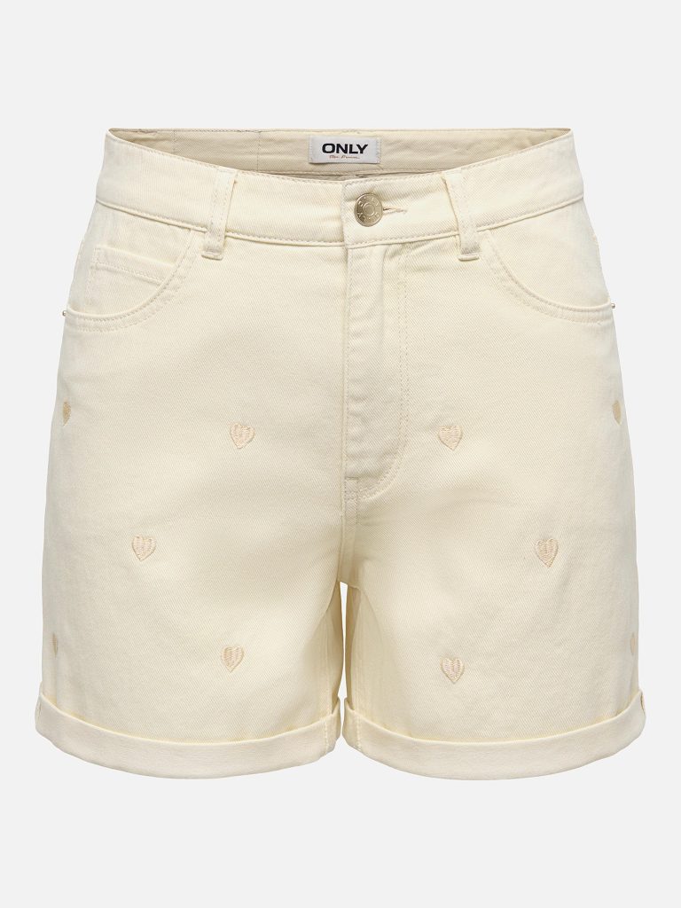 ONLVEGA HW EMBROIDERY DNM SHORTS ECRU