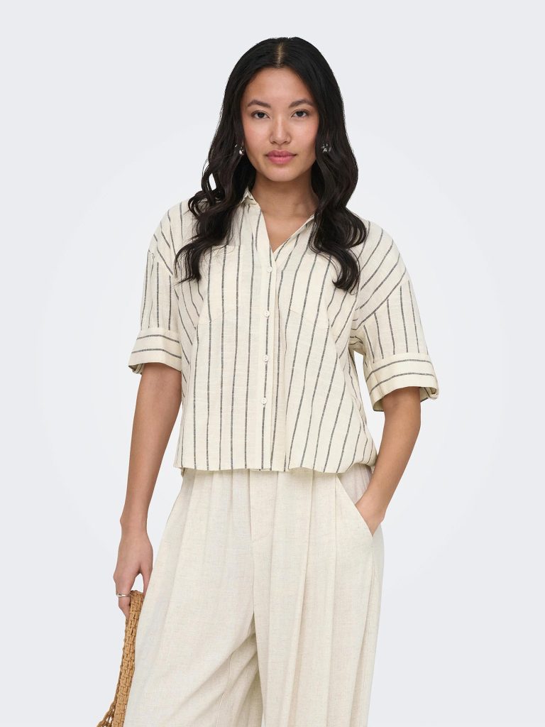 ONLTIZANA STRIPE SS SHIRT WVN SILVER LINING