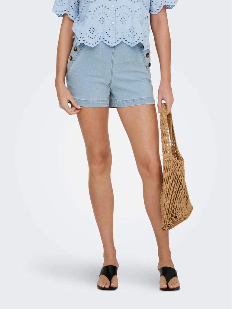 ONLMADELINE BUTTON HW SHORTS LIGHT BLUE DENIM
