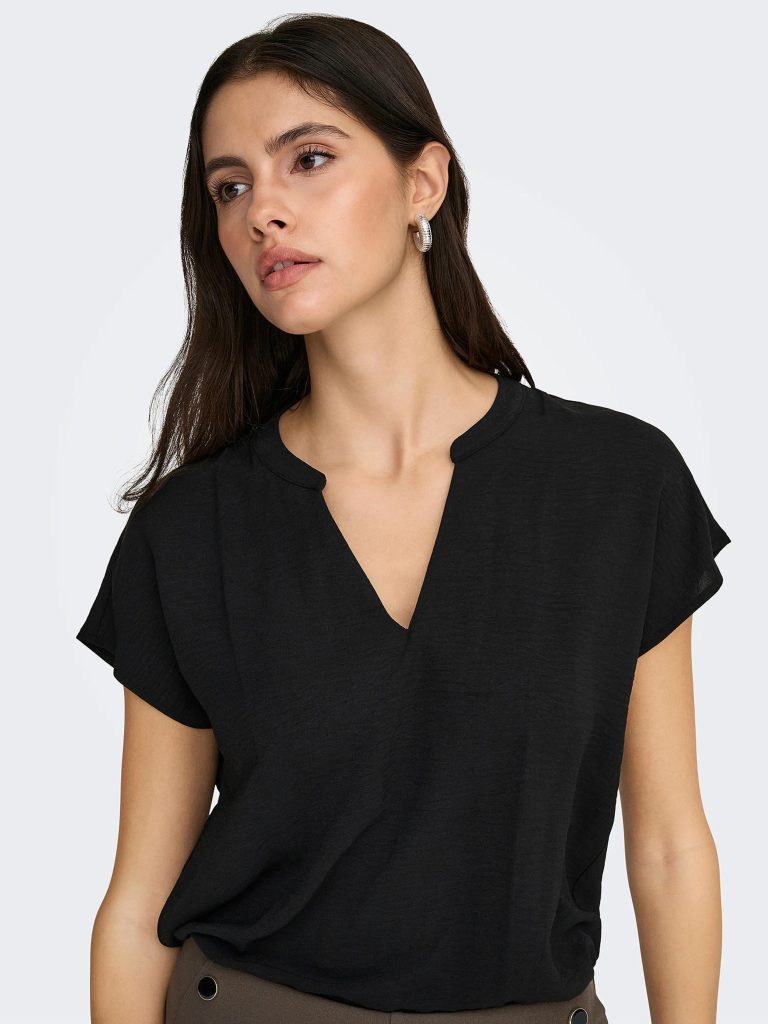 JDYLION LIFE SS TOP WVN NOOS BLACK