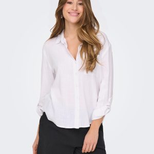 JDYCAYA LINEN LOOSE LS SHIRT BRIGHT WHITE – Image 4