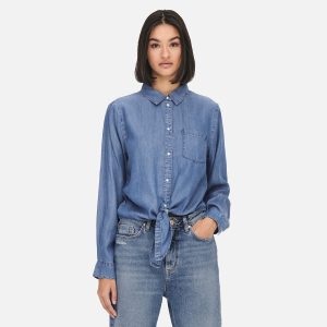 JDYJASPER LS KNOT SHIRT WVN MED BLUE DENIM – Image 1