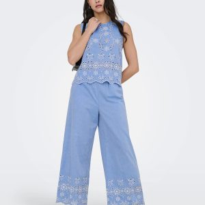 JDYMARINA HW EMB ANKLE PANT BLUE BONNET - Image 3