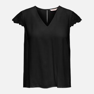 ONLELVA VIA SS DETAIL TOP WVN TOP BLACK - Image 1