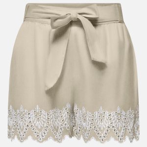 ONLTULUM EMB LOOSE BELT SHORTS OLIVE GRAY – Image 1